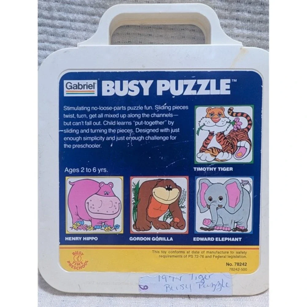 Vintage‎ Gabriel Busy Puzzle Timothy Tiger Sliding Pieces Preschool Toy Ages 2-6
